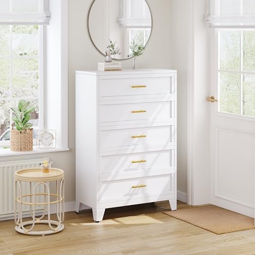 Ckzbx Metal Dresser Under Desk Metal Filing Cabinets, 53.54" H Drawer Chests of Drawers for Office, Garage (5 Drawers White 31.5inch Wide) - Image 2