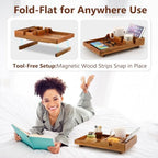 Couch Insert Tray for Middle Seat, Acacia Wood Couch Table with 2 Cup Holders, Fits Armless Sofa & Sectionals, Fold-Flat Tray for Drinks, Snacks & Remotes - Image 4