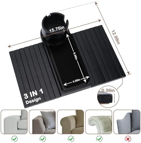 Couch Cup Holder for Armrests Over 4.9" Wide with 360° Phone Stand Black - Image 3