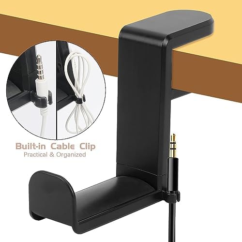 Headphone Stand, 360 Degree Rotation Headset Hanger Holder, Adjustable Gaming Headphone Hook Under Desk Mount Headset Clamp with Cable Organizer Clip (Black) - Image 5