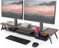 Fenge Dual Monitor Stand Riser, Wooden Desk Shelf with 2-Tier Storage by Fenge