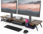 Fenge Dual Monitor Stand Riser, Wooden Desk Shelf with 2-Tier Storage by Fenge