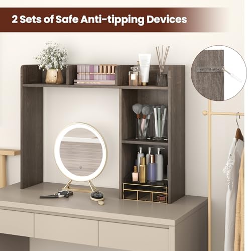 BECOMFORT Desk Hutch, Desk Organizer Shelf w/ 5 Storage Compartments, up to 27” Monitor, Wooden Display Rack, Desktop Bookshelf for Vanity Dressing Tabletop College Dorm Home & Office - Image 6