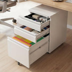 3 Drawer White File Cabinet with Lock, Rolling Under Desk Cabinet by TEEALUBAN