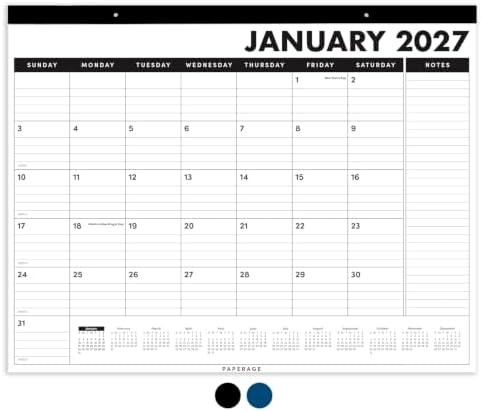 PAPERAGE 2027 Calendar, 12 Months (January 2027 - December 2027), Large (17 in x 22 in), Minimalist Wall and Desk Calendar with Monthly Views, Yearly Plans & Notes Section – Black by PAPERAGE