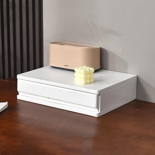 Solid Wood Drawer Desktop Storage Box, Multi-Layer Jewelry File Storage Drawer, Vertical Stackable Desk Organizers Cabinets with Handle for Office Area Study Home(1 Layer, White) by Unknown