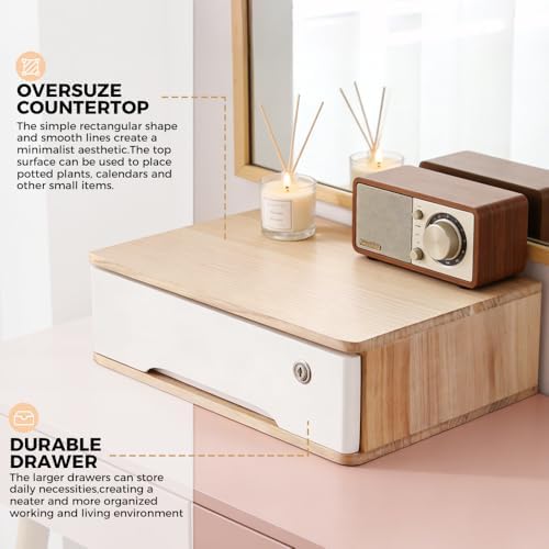 Desktop Storage Box,Desk Organizer Drawers,Desktop Organizer,Office Supplies Drawer Organization with Lockable Drawer for Office,School Supplies,1Tiers,Original Wood Color, White - Image 4
