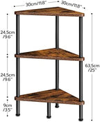 HOOBRO Corner Shelf Stand, Industrial 3-Tier Corner Bookshelf with Metal Frame, Plant Display Shelf, Small Bookcase for Small Spaces, Living Room, Rustic Brown and Black BF30CJ01 - Image 3