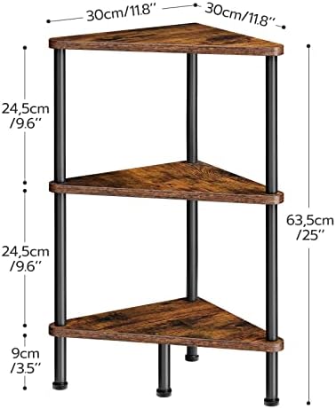 HOOBRO Corner Shelf Stand, Industrial 3-Tier Corner Bookshelf with Metal Frame, Plant Display Shelf, Small Bookcase for Small Spaces, Living Room, Rustic Brown and Black BF30CJ01 - Image 3