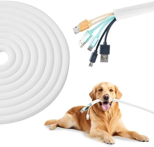 Split Wire Loom 1 Inch 50ft, Braided Cable Sleeve for Cable Management, Cord Protector for Pets, TV, Desk & Automotive，White by QCSIW