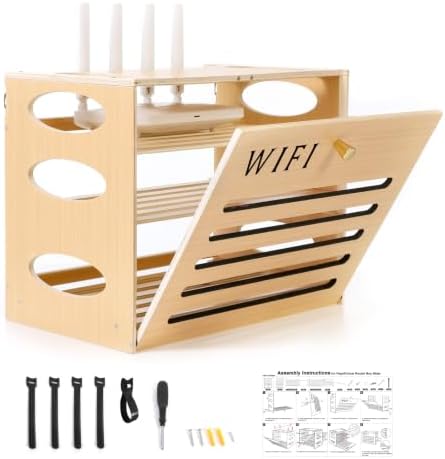 Wooden WiFi Router Box Hider, 3-Layers Hidden Cable Management by PapeFolicer