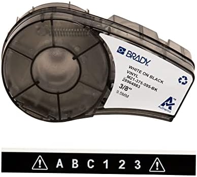 Brady Authentic (M21-375-595-BK) All-Weather Vinyl Label for Indoor/Outdoor ID, Lab and Equipment Labeling, White on Black- For M210, M210-LAB, M211, BMP21-PLUS and BMP21-LAB Printers, .375" W 21' L by BradyCorp