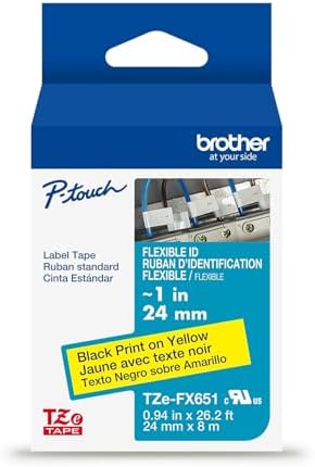 Brother Genuine P-Touch TZE-FX651 Flexible-ID Laminated Tape, Black on Yellow, Best Suited for Wire Wrapping and Flagging, Water-Resistant, 0.94" x 26.2' (24mm x 8M) by Unknown