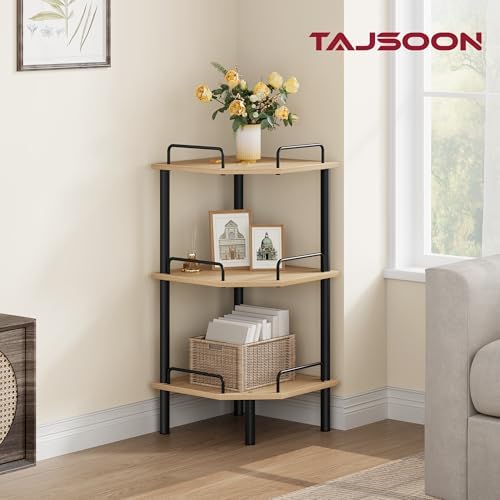 Tajsoon 3 Tier Corner Shelf Stand, Standing Corner Shelf Unit, Natural - Image 4
