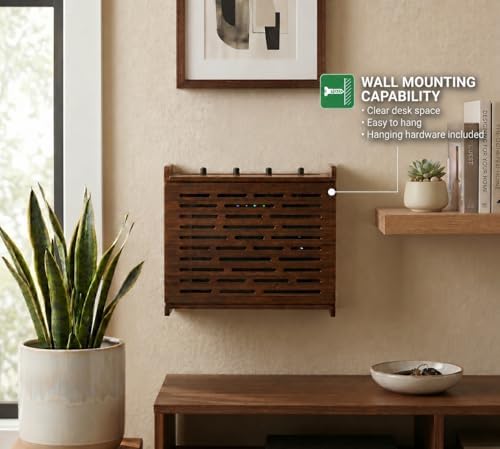 Jacob & Lane Decorative WiFi Box Hider - Bamboo Router and Modem Storage - Wall Mountable Wooden Shelf to Hide Router Modem Box with Cable Management (Up to 11" Tall) (Espresso) - Image 2