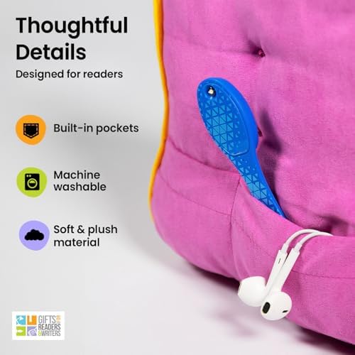 Gifts for Readers & Writers Tablet & Book Stand, Soft Reading Pillow, Book Holder with Pockets for Storage, Suitable for eReader/iPad/Kindle or Galaxy Devices, Book Couch Blue - Image 5