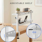 Clamp on Desk Shelf White, 2-Tier Office Desk Shelves Organizer, 17in Small Shelf for Top of Desk with Headphone Holder, Hooks, Desktop Storage Rack for Home Workspace, Study Rooms, Gaming Accessories - Image 5