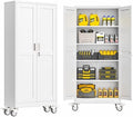GAIOUS Metal Garage Storage Cabinet with Lock, Steel Tool Cabinet with 2 Door and 4 Adjustable Shelves, 71” Tall Lockable File Cabinet with Wheels, Rolling Cabinet for Home Office Garage Gym - White by GAIOUS
