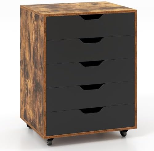 Giantex 5-Drawer Storage Cabinet with Drawers, Wheels, Rolling Lateral Filing Under Desk, Chest, 19.5" x 16" x 25.5" Office Mobile File Cabinet for Living Room, Study by Giantex