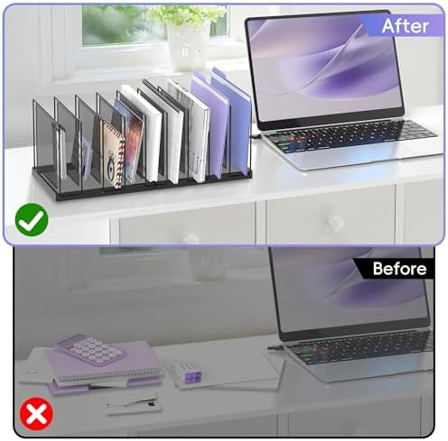 9-Section Desk File Organizer, Vertical File Holder, Mesh Desktop File Folder Metal File Organizer Stand for Office Home Classroom, Black, 2 Pack - Image 6