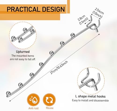 Yaocom 20 Pcs Peg Board Waterfall Hook Shelving Hooks Metal 7 Station Pegboard Display Wall Hangers Face Out Fit 1/4" for Garage Kitchen Store(Silver) - Image 2