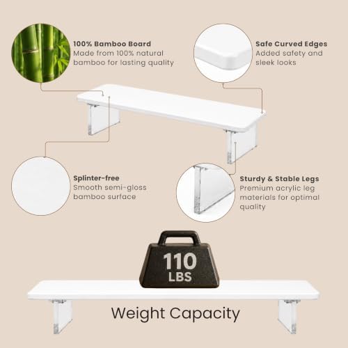 Bamboo Monitor Riser, Wide Desktop Monitor Stand for Desk with Clear Acrylic Legs, 31.5 x 8 inch Bamboo Wood Shelf, Fit Keyboard, Home Office Workspace Accessories, Study Stationaries Storage (White) - Image 4
