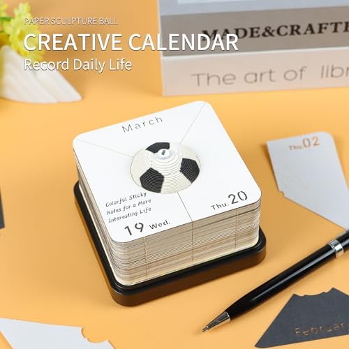 3D Calendar 2027,Creative Time Piece Calendar 2027 Desk Calendar,Soccer Ball Paper Carving Art Tear Away Calendar 3D Memo Pad DIY Christmas Gift - Image 3