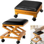 CroBlissful 2 Pack Rolling Adjustable Foot Rest Foldable Under Desk Ottoman with Wheels Leather Foldaway Guitar Foot Stool for Home Office Living Room Bedroom by CroBlissful
