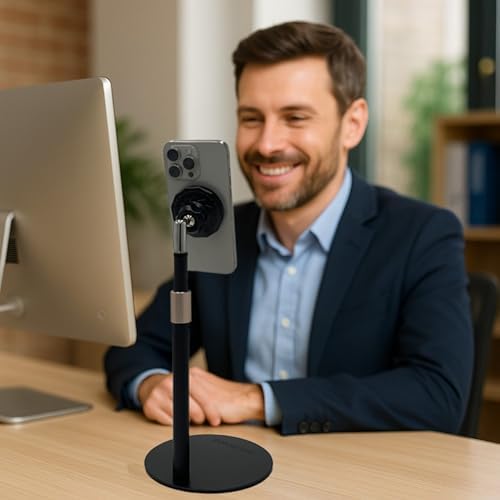GALVANOX Magnetic Fast-Charging Desk Phone Stand (Adjustable Height) Compatible with MagSafe, Tall Wireless Charger, Heavy Metal Base (15W) Desktop iPhone Holder, Great for Office/Video Calls - Image 7