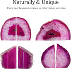 Natural Pink Dyed Agate Geode Bookends - 3 to 4 lb Heavy Duty Rock Crystal Stone Book Ends for Shelves, with Rubber Bumpers, Decorative Book Holders for Home Office - Image 5