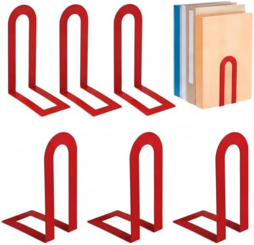 Chunful 12 Pcs Red Metal BookEnds Shelves, 7.5 x 5.75 x 3.5 in by Chunful