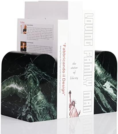 Koville Italian Natural Marble Bookends for Shelves, 13LBS Ultra Non-Slip Book Ends, Heavy Duty Marble Book Holders Organizer, Bookshelf Apartment Decor for Movies/CDs/Video Games(Verde Remeggiato) by Koville