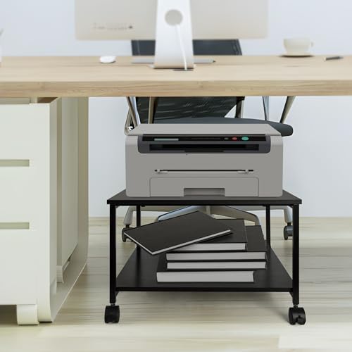 EMERIT 2-Tier Under Desk Printer Stand w/Storage - 19.5x19.5x12.8''Heavy Duty Rolling Cart, Mobile Printer Table with Lockable Wheels for Home Office Organization - Industrial Style - Image 5