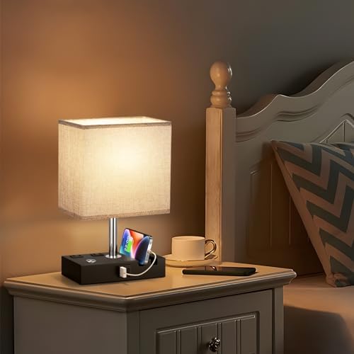 Touch Bedside Table Lamp for Bedroom, 3-Way Dimmable, USB C+A, 2 AC Outlets - Image 2