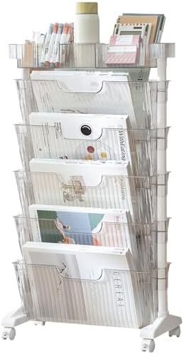5 Tier Rolling Book Cart Multi-Functional Movable Storage Bookshelves by Unknown