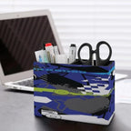 PU Leather Multi-Compartment Pen Holder Desktop Organizer Pencil Cup Storage Caddy for Office Home Supplies Abstract Seamless Pattern with Sport Cars - Image 5