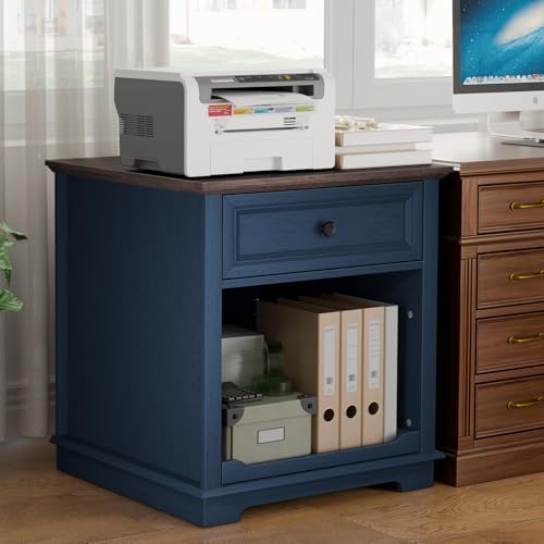 REDAYFUR Lateral File Cabinet 3 Drawer File Cabinet with Charging Station, Printer Stand with Open Adjustable Storage Shelves, Lateral Filing Cabinet for Home Office, Blue - Image 2