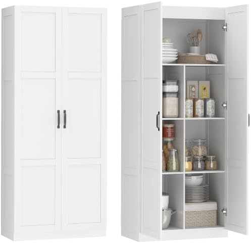 HOMCOM 71" Tall Kitchen Pantry Cabinet with 4 Adjustable Shelves White by HOMCOM