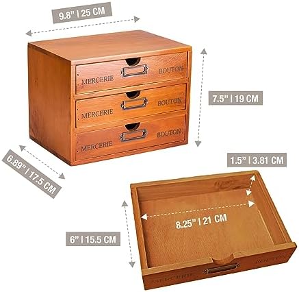 Vintage 3-Drawer Organizer for Desk - Wooden Box with 3 Storage Drawers - Solid Wood Table Top Filing Cabinet for Organization and Storage - Paper Organizer - Rustic Desk Organizers and Accessories - Image 2