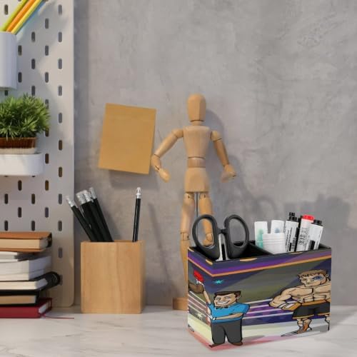PU Leather Multi-Compartment Pen Holder Desktop Organizer Pencil Cup Storage Caddy for Office Home Supplies Winner And Loser in Boxing Match - Image 6