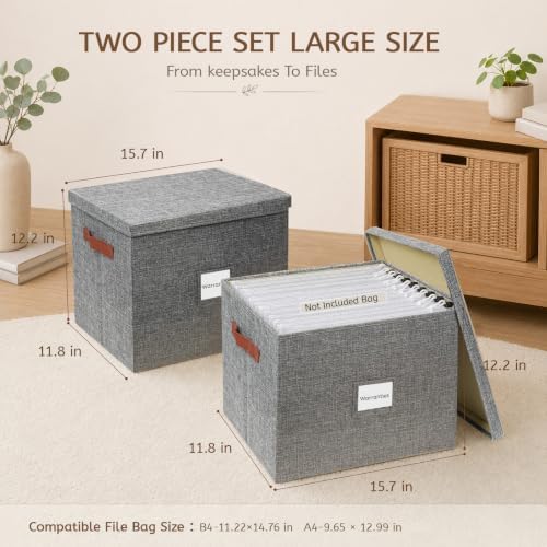 2-Pack Collapsible Letter Storage Bins with Lid - Grey - Image 2