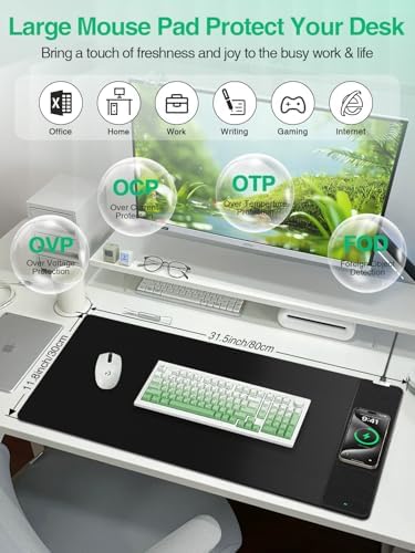 Mouse Pad with Wireless Charging, Black Mousepad Long Desk Mat, Large Gaming Mouse Pad, Soft Mouse Pad Gaming Desk Pad with Non-Slip Rubber Base, Extended Computer Keyboard Mat Office Mice Pad - Image 2