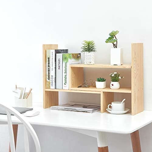 Liry Products Beige Adjustable Extendable Natural Wood Desktop Organizer Caddy Desk Organizer Countertop Shelf Bookcase Display Stand Rack Expandable Storage Office Home - Image 6