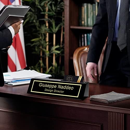 Personalized Engraved Business Desk Name Plate With Card Holder - Customized Executive Black Wood Sign - Custom Gifts for Men - Image 3