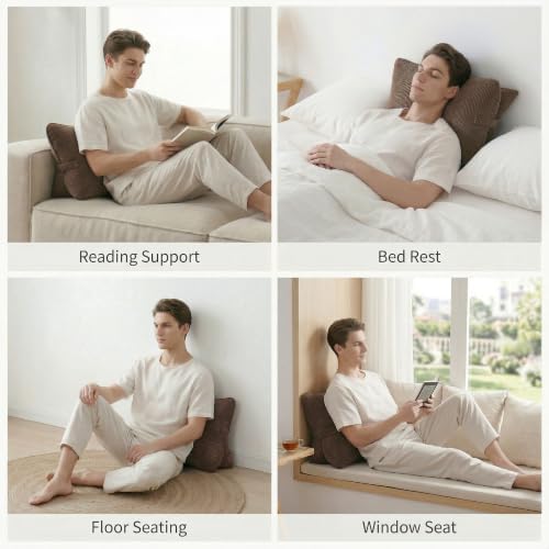 Pat. Pend. Corduroy Lumbar Support Pillow for Recliner, Sitting & Relaxing, Triangle Cushion for Sofa, Couch or Bed, Reading Pillow with Removable Washable Cover, Chocolate - Image 6