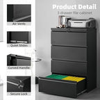 Approgreent Lateral 4 Drawer File Cabient with Lock, Metal Filing Cabinets for Home Office, Heavty Duty Office Storage Cabinet for A4/Letter/Legal (Matte Black) - Image 4
