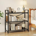 Homeiju 3 Tier Bookshelf 31.49" Width, Wood and Metal Etagere Bookcase, Vintage Farmhouse Modern Wooden Big Book Shelf for Home Living Room Bedroom Office Storage(Grey) - Image 4