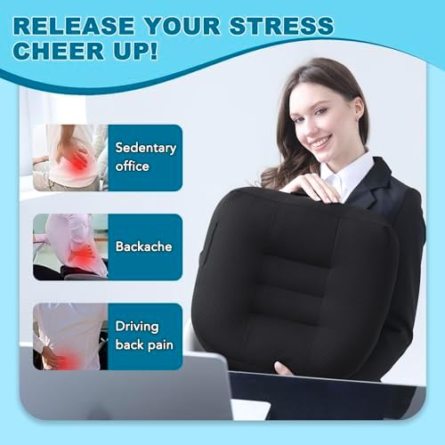Office Chair Cushions for Back and Butt, Ergonomic Chair/Seat Cushion for Long Sitting, Sitting Pillow for Automobile, Wheelchair, Computer, Office Chair Hip Support Black - Image 3