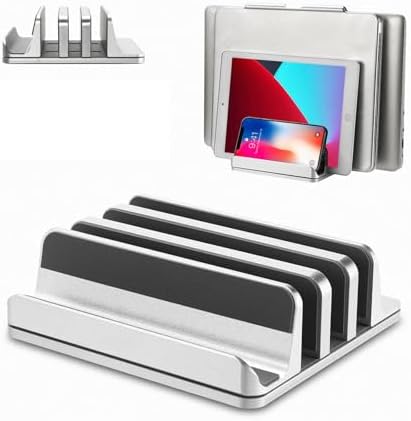 Vertical Laptop Stand [Updated Version],3-Slot Desktop Stand Holder with Adjustable Dock,4 in 1 Design Aluminum Space-Saving Laptop Stand for Desk MacBook/Surface/Samsung/HP/Dell/Chrome Book (Silver) by ARGIGU