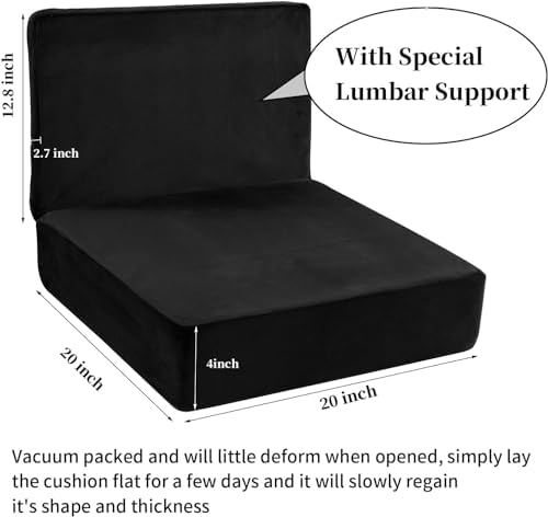 HOMBYS Foam Recliner Chair Cushions for Elderly, 4" Thick Chair Pads with Back Support for Office, Non-Slip Medium Firm Seat Cushion with Lumbar Pillow (Black, 22"x22"+13" Backrest) - Image 2